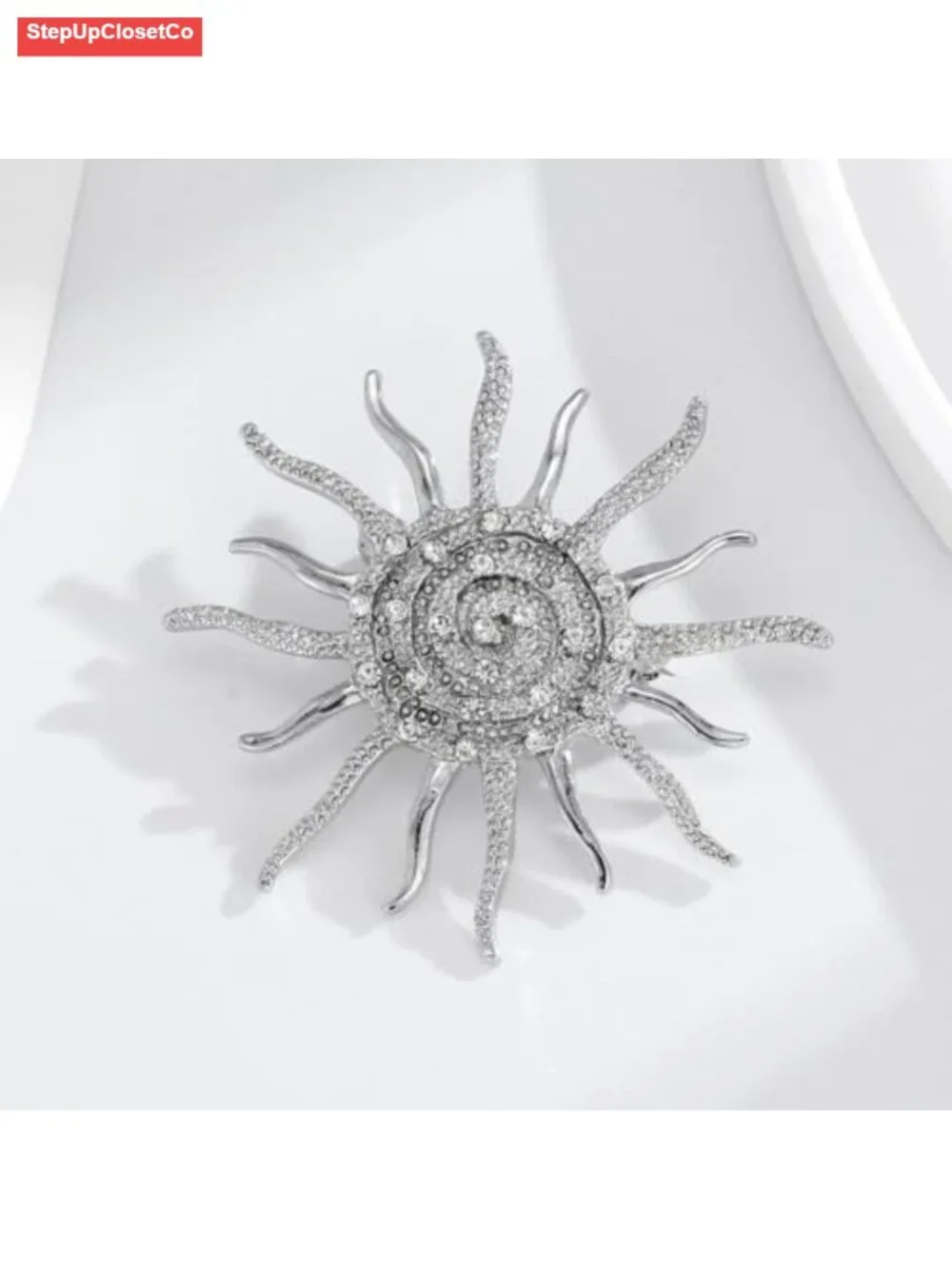 Dainty Crystal Sun Brooch Spiral Rhinestone Pin for Women